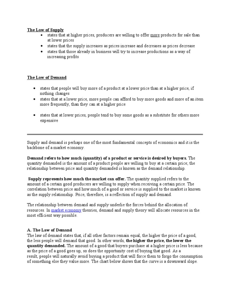 supply and demand paper outline supply and demand project